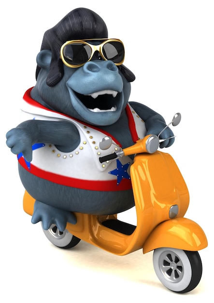 Fun 3D cartoon illustration of a rocker gorilla