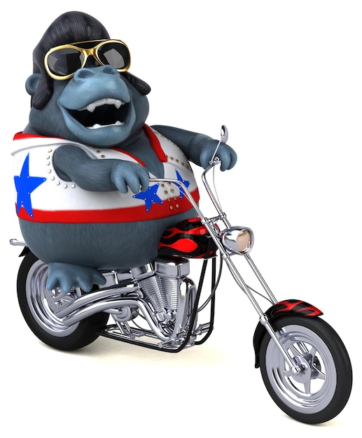 Fun 3D cartoon illustration of a rocker gorilla