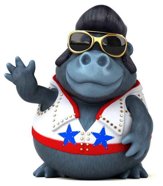 Fun 3D cartoon illustration of a rocker gorilla