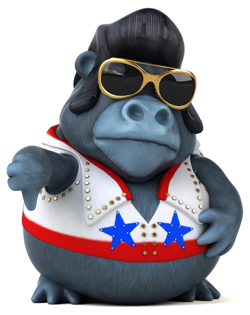 Fun 3D cartoon illustration of a rocker gorilla