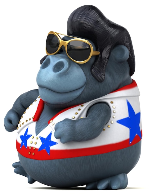 Fun 3D cartoon illustration of a rocker gorilla