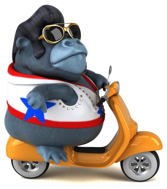 Fun 3D cartoon illustration of a rocker gorilla