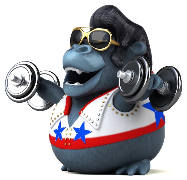 Fun 3D cartoon illustration of a rocker gorilla