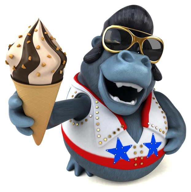 Fun 3D cartoon illustration of a rocker gorilla