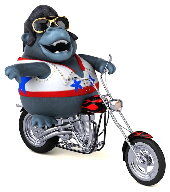 Fun 3D cartoon illustration of a rocker gorilla