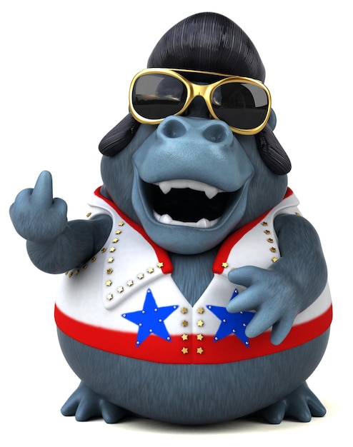 Fun 3D cartoon illustration of a rocker gorilla