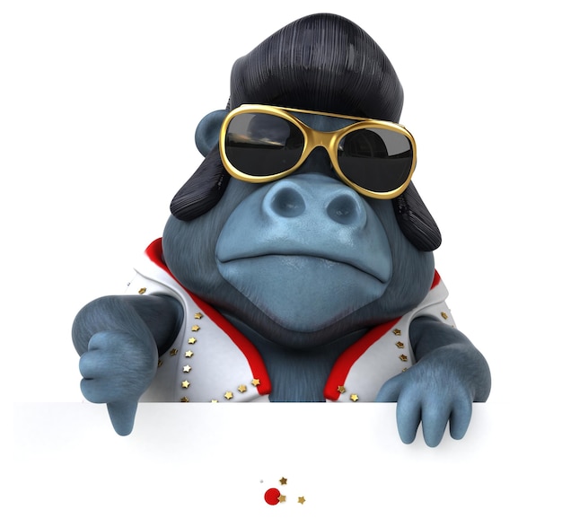 Fun 3D cartoon illustration of a rocker gorilla