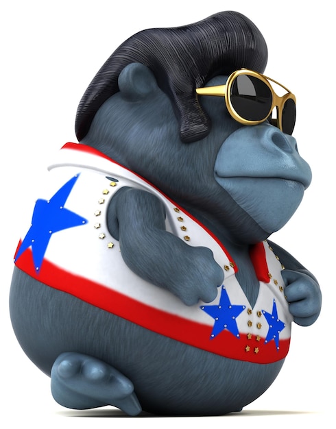 Fun 3D cartoon illustration of a rocker gorilla