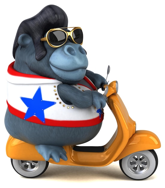 Fun 3D cartoon illustration of a rocker gorilla