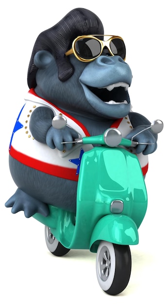 Fun 3D cartoon illustration of a rocker gorilla