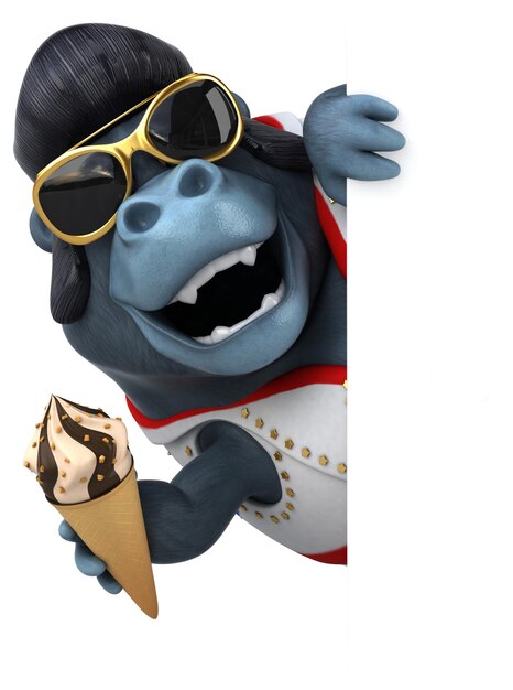 Fun 3D cartoon illustration of a rocker gorilla