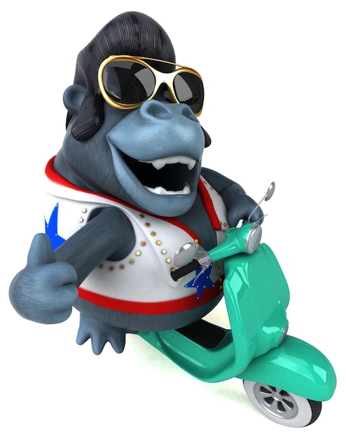 Fun 3D cartoon illustration of a rocker gorilla