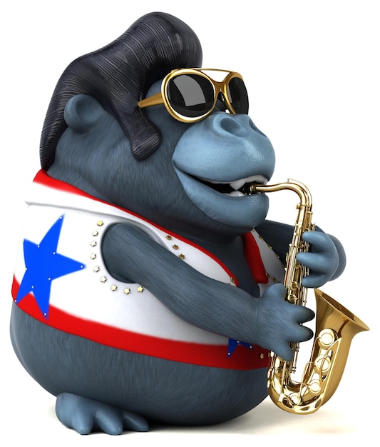 Fun 3D cartoon illustration of a rocker gorilla