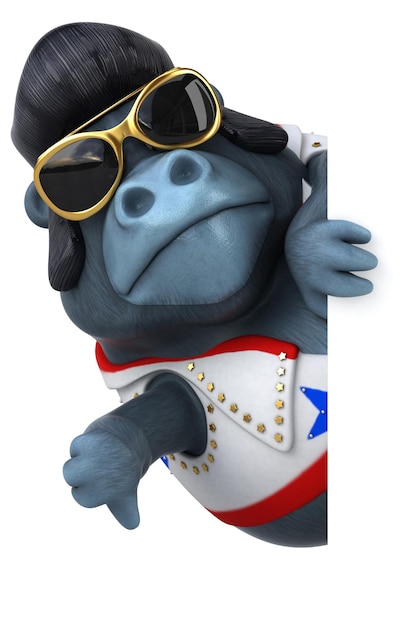 Fun 3D cartoon illustration of a rocker gorilla