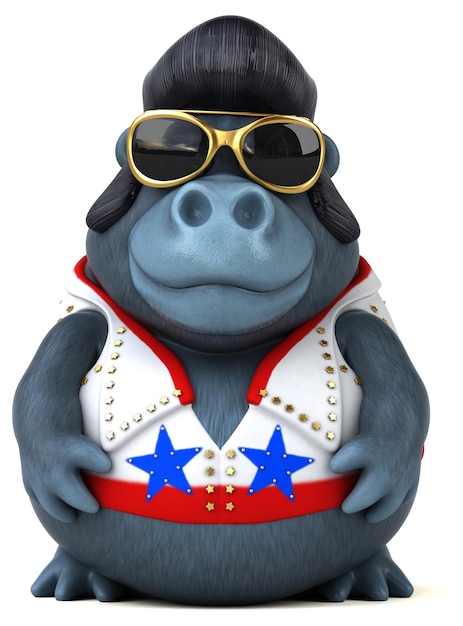 Fun 3D cartoon illustration of a rocker gorilla