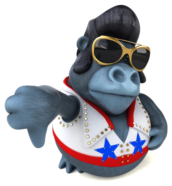 Fun 3D cartoon illustration of a rocker gorilla