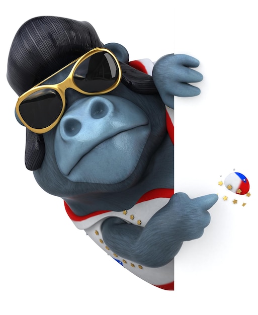 Fun 3D cartoon illustration of a rocker gorilla