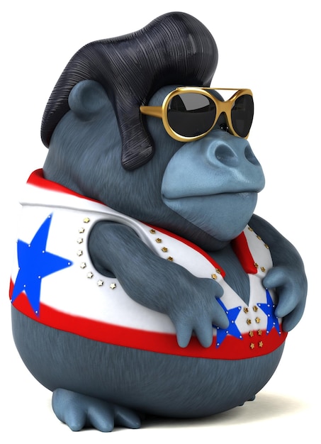 Fun 3D cartoon illustration of a rocker gorilla