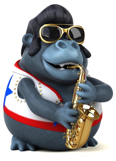 Fun 3D cartoon illustration of a rocker gorilla