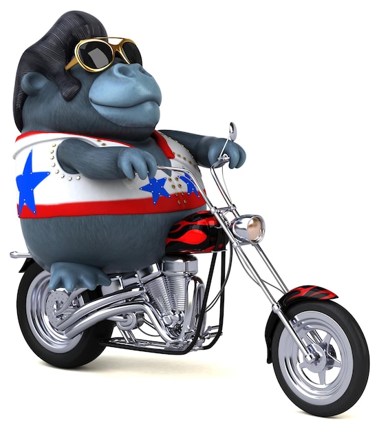 Fun 3D cartoon illustration of a rocker gorilla