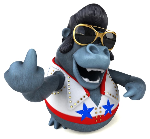 Fun 3D cartoon illustration of a rocker gorilla