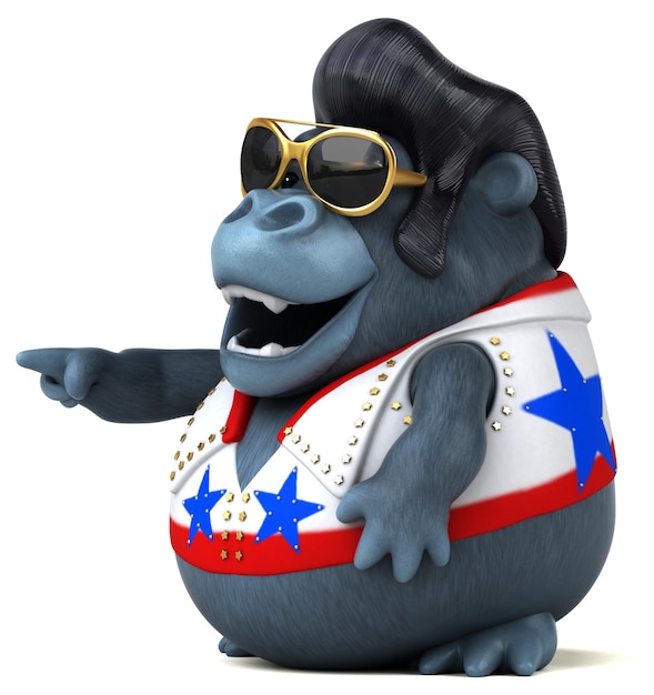 Fun 3D cartoon illustration of a rocker gorilla