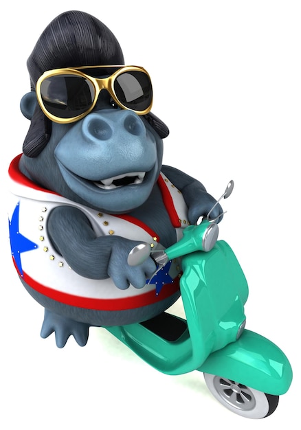 Fun 3D cartoon illustration of a rocker gorilla