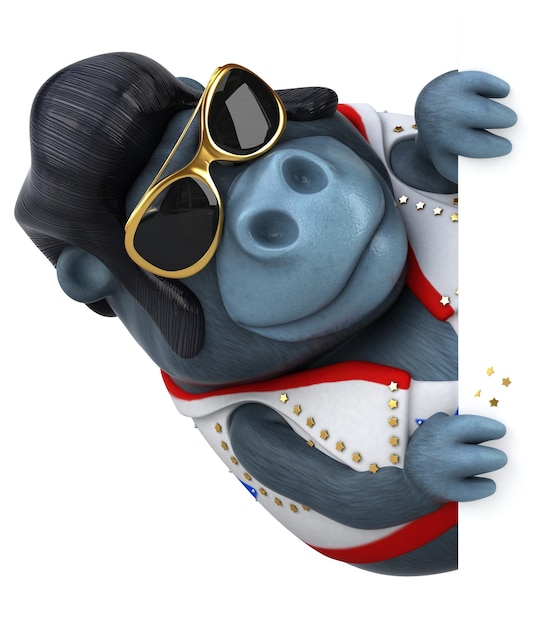 Fun 3D cartoon illustration of a rocker gorilla