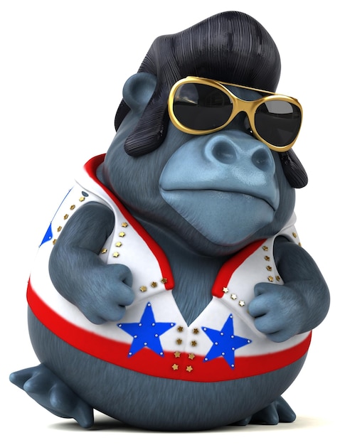 Fun 3D cartoon illustration of a rocker gorilla