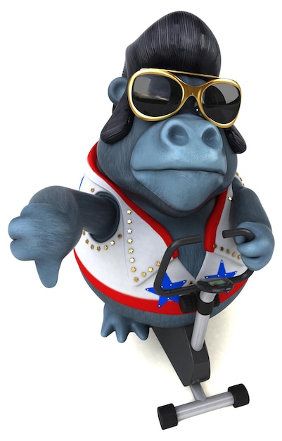 Fun 3D cartoon illustration of a rocker gorilla