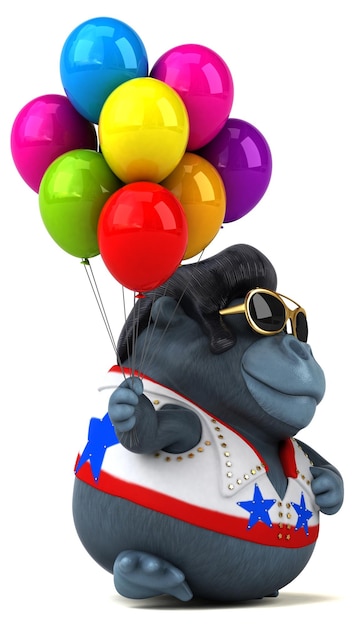 Fun 3D cartoon illustration of a rocker gorilla