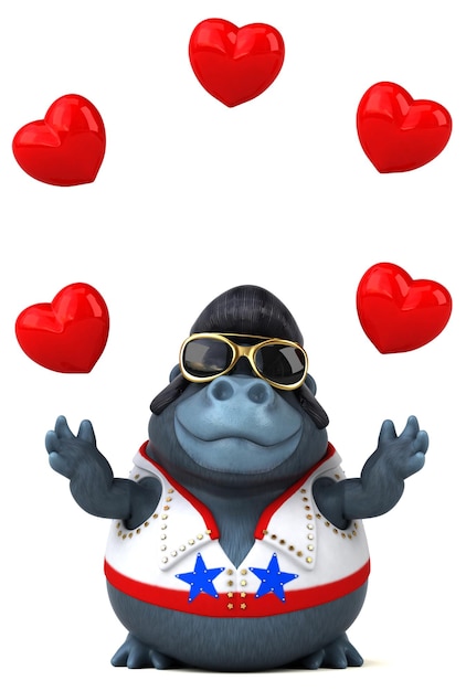 Fun 3D cartoon illustration of a rocker gorilla