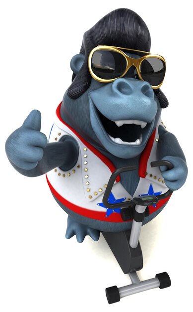 Fun 3D cartoon illustration of a rocker gorilla