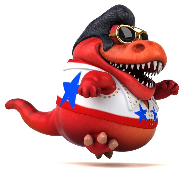 Fun 3D cartoon illustration of a Trex rocker