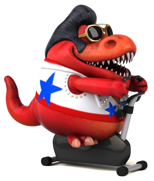 Fun 3D cartoon illustration of a Trex rocker