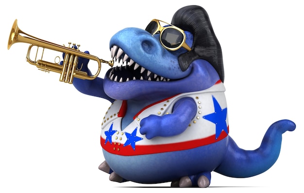 Fun 3D cartoon illustration of a Trex rocker