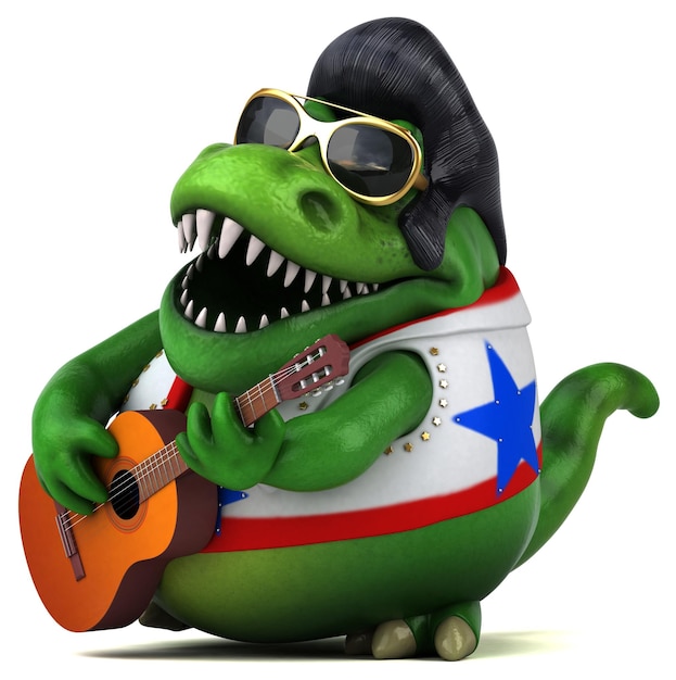 Fun 3D cartoon illustration of a Trex rocker