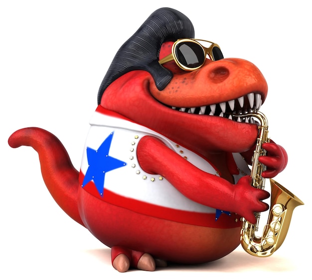 Fun 3D cartoon illustration of a Trex rocker