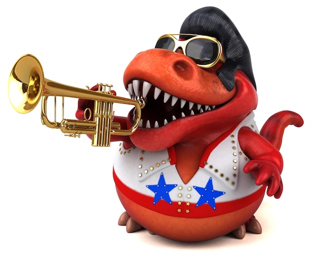 Fun 3D cartoon illustration of a Trex rocker