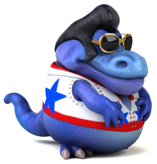 Fun 3D cartoon illustration of a Trex rocker