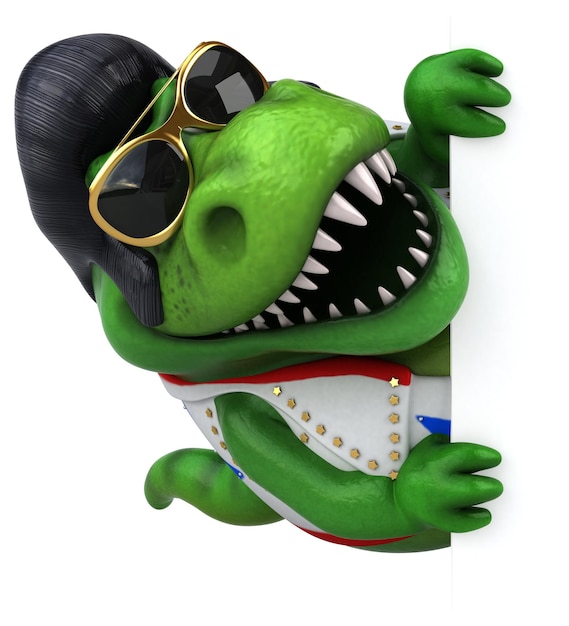 Fun 3D cartoon illustration of a Trex rocker