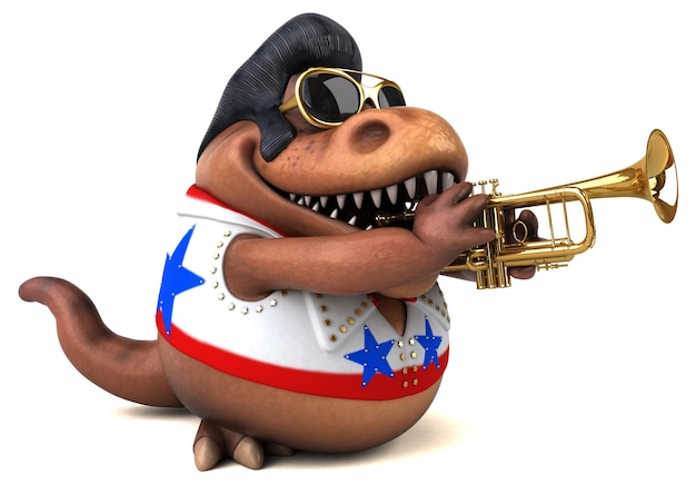 Fun 3D cartoon illustration of a Trex rocker