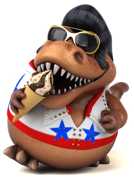 Fun 3D cartoon illustration of a Trex rocker