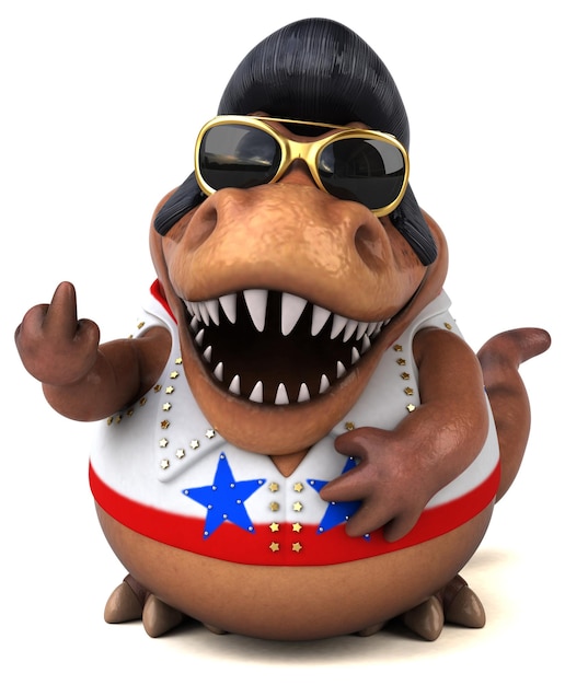 Fun 3D cartoon illustration of a Trex rocker