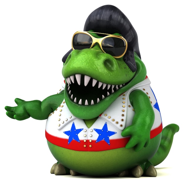 Fun 3D cartoon illustration of a Trex rocker