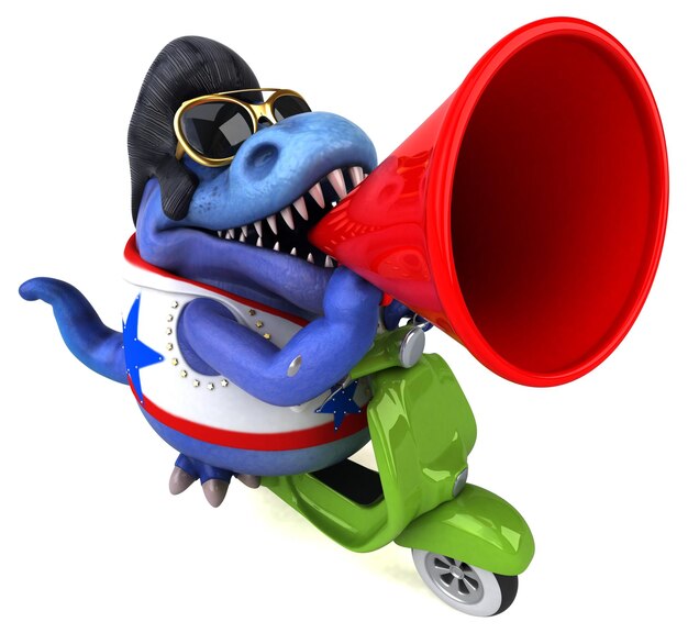 Fun 3D cartoon illustration of a Trex rocker