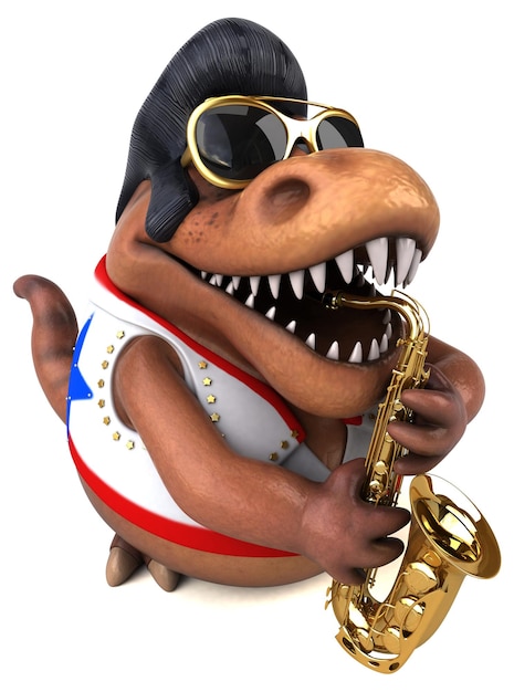 Fun 3D cartoon illustration of a Trex rocker