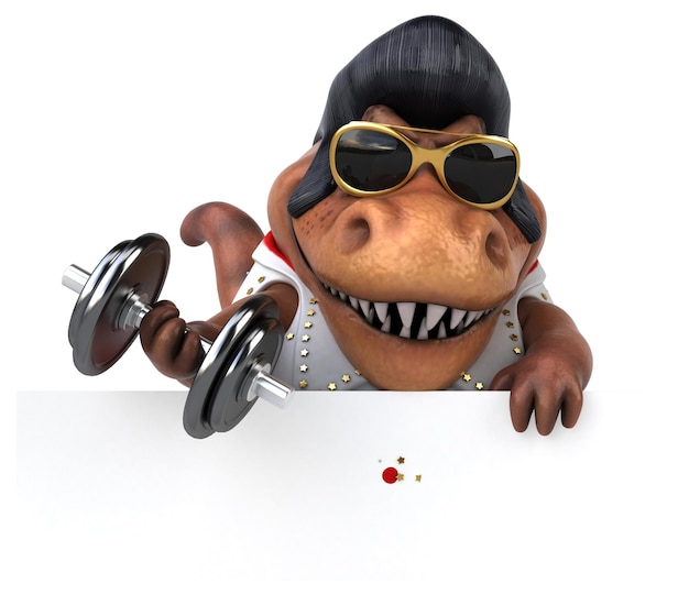 Fun 3D cartoon illustration of a Trex rocker