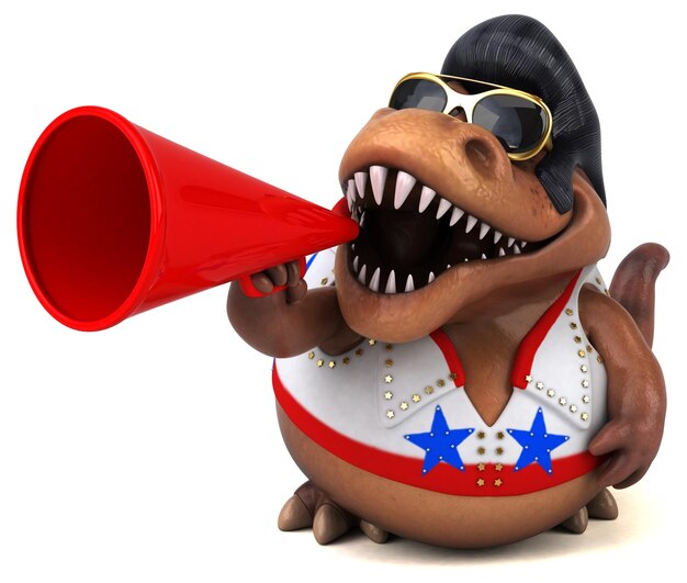 Fun 3D cartoon illustration of a Trex rocker