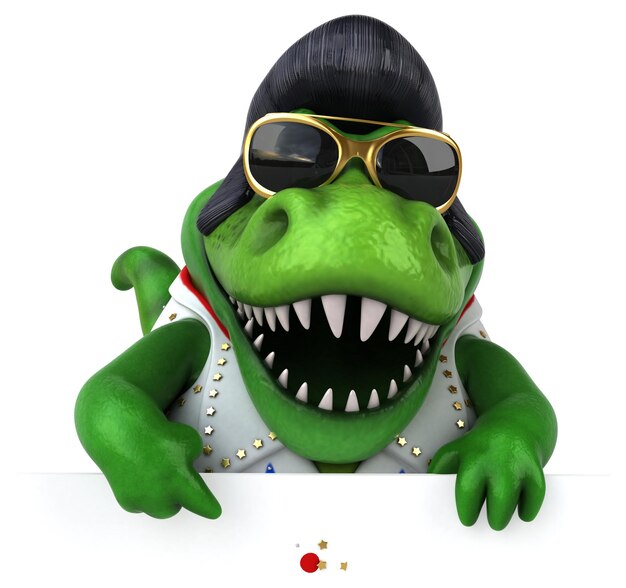 Fun 3D cartoon illustration of a Trex rocker